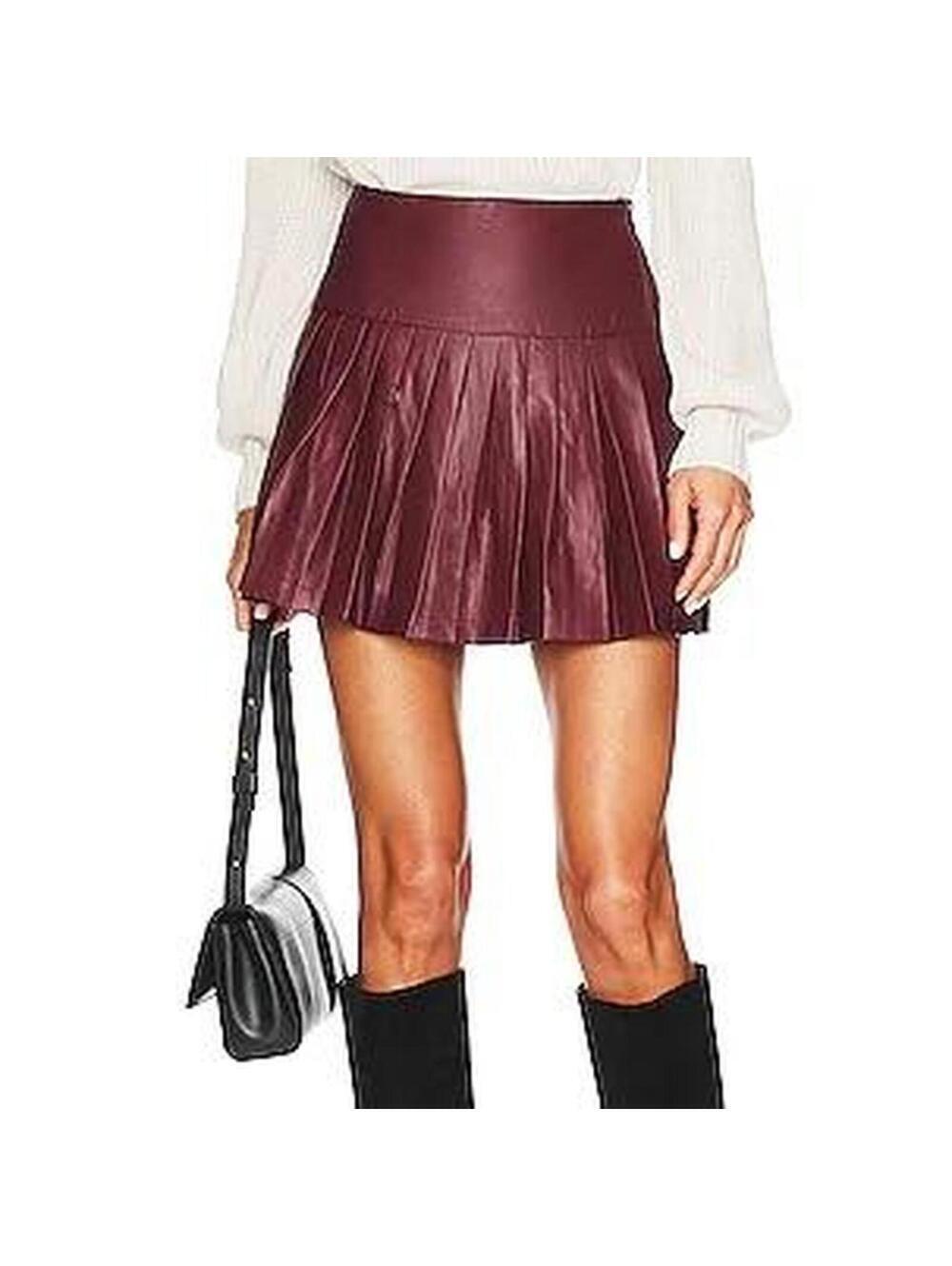 Revolve Bardot Faux Leather Pleat Mini Skirt in Burgundy Size M gameday NWOT